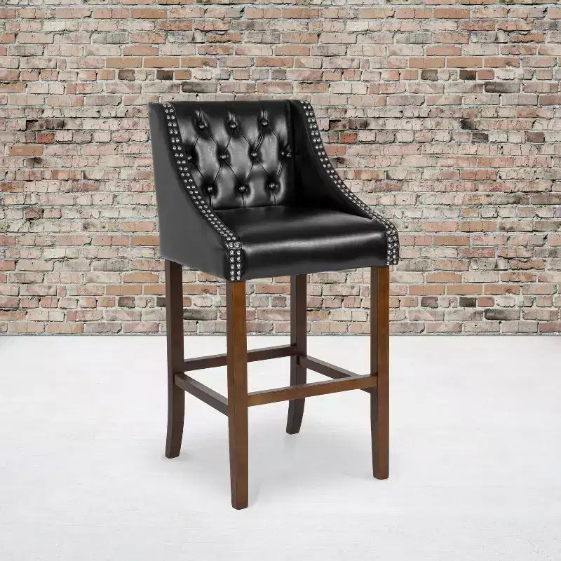 Emma and Oliver 30H Transitional Tufted Upholstered Walnut Barstool-Accent Nails