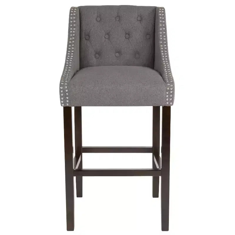 Emma and Oliver 30H Transitional Tufted Upholstered Walnut Barstool-Accent Nails