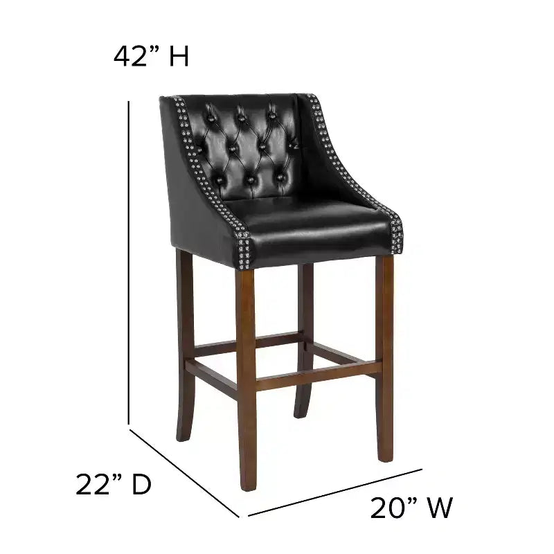 Emma and Oliver 30H Transitional Tufted Upholstered Walnut Barstool-Accent Nails