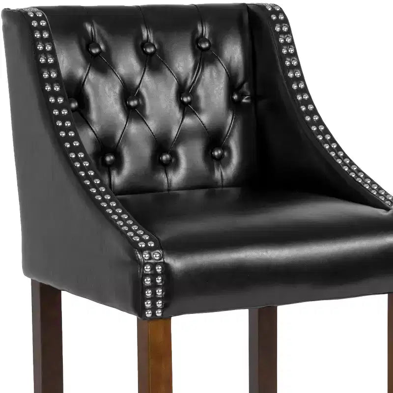 Emma and Oliver 30H Transitional Tufted Upholstered Walnut Barstool-Accent Nails