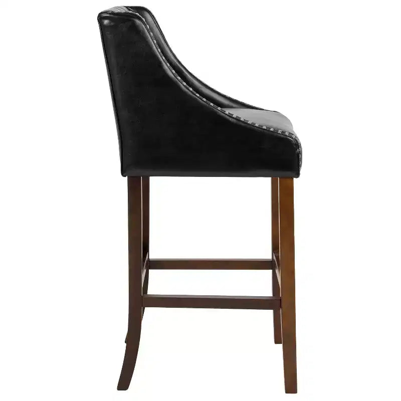 Emma and Oliver 30H Transitional Tufted Upholstered Walnut Barstool-Accent Nails