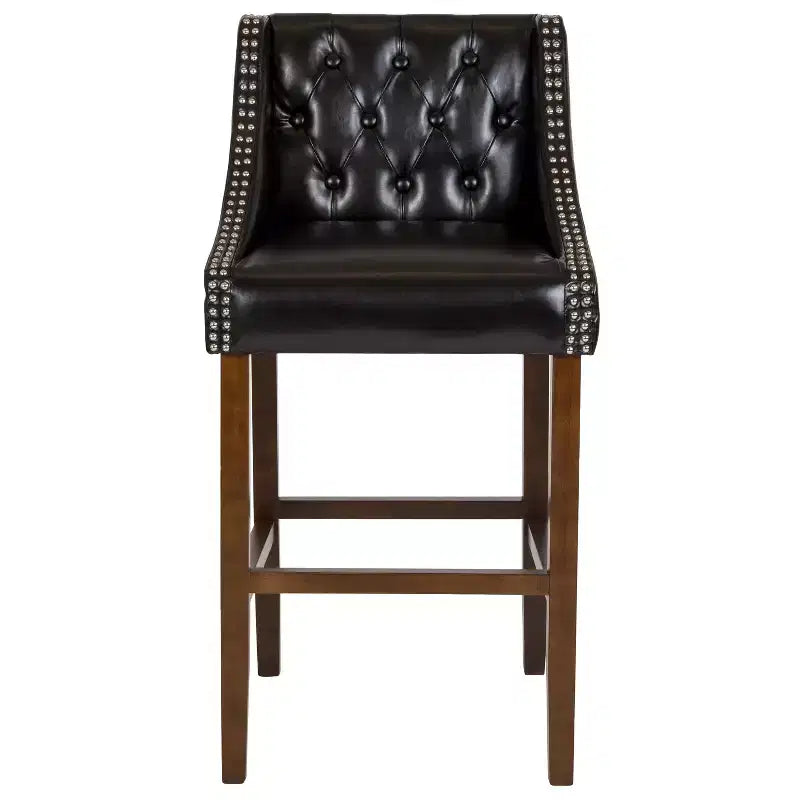 Emma and Oliver 30H Transitional Tufted Upholstered Walnut Barstool-Accent Nails