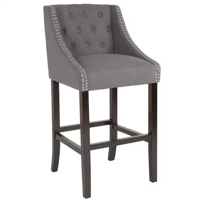 Emma and Oliver 30H Transitional Tufted Upholstered Walnut Barstool-Accent Nails