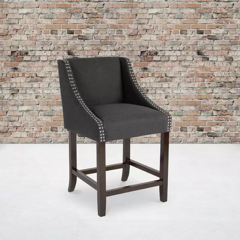 Emma and Oliver 24H Transitional Walnut Counter Stool w/ Accent Nail Trim