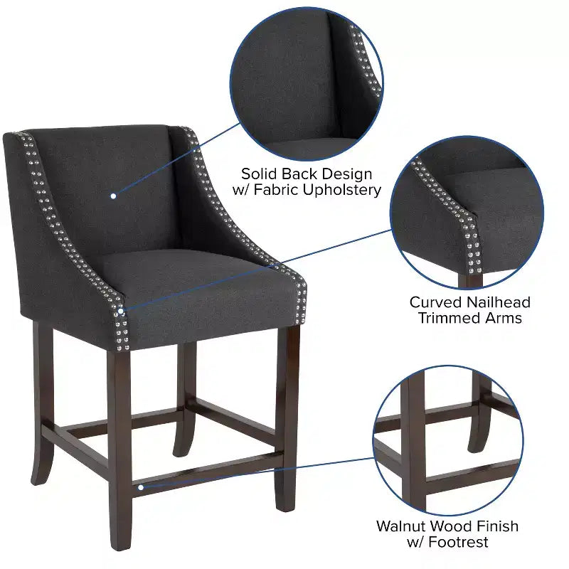 Emma and Oliver 24H Transitional Walnut Counter Stool w/ Accent Nail Trim