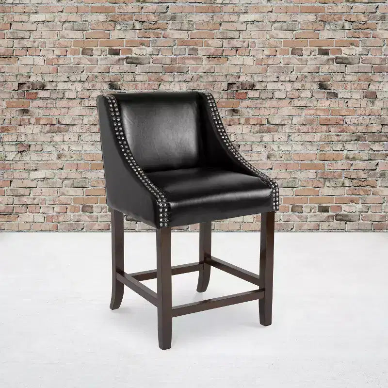 Emma and Oliver 24H Transitional Walnut Counter Stool w/ Accent Nail Trim