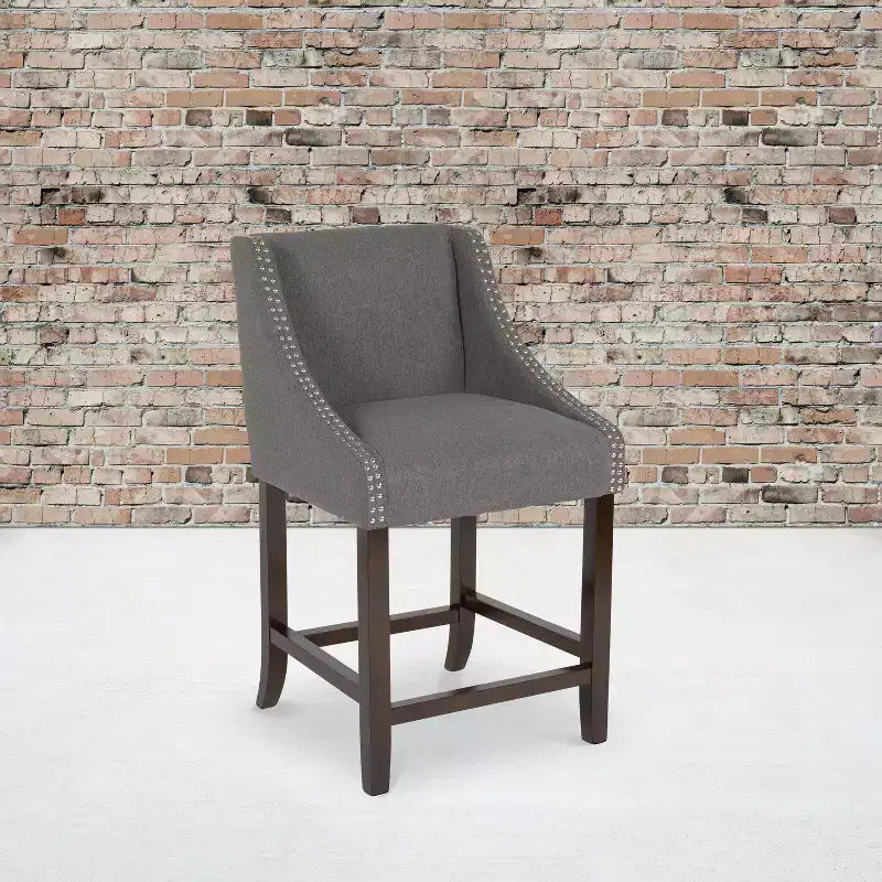 Emma and Oliver 24H Transitional Walnut Counter Stool w/ Accent Nail Trim
