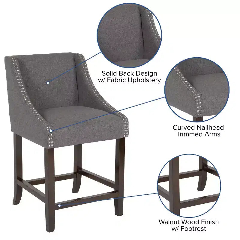 Emma and Oliver 24H Transitional Walnut Counter Stool w/ Accent Nail Trim