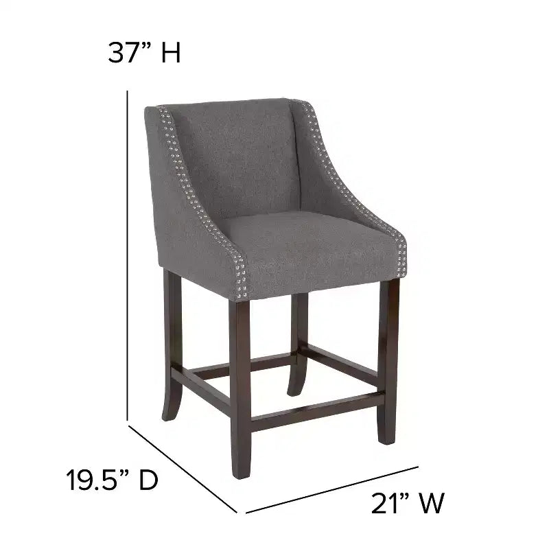 Emma and Oliver 24H Transitional Walnut Counter Stool w/ Accent Nail Trim