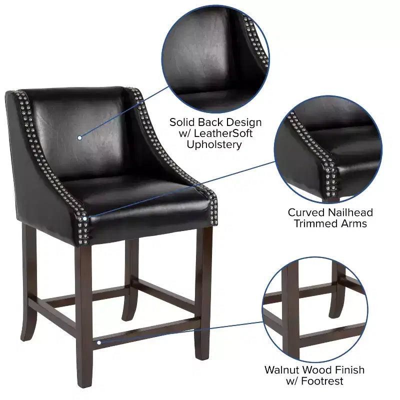 Emma and Oliver 24H Transitional Walnut Counter Stool w/ Accent Nail Trim