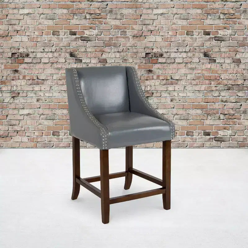 Emma and Oliver 24H Transitional Walnut Counter Stool w/ Accent Nail Trim