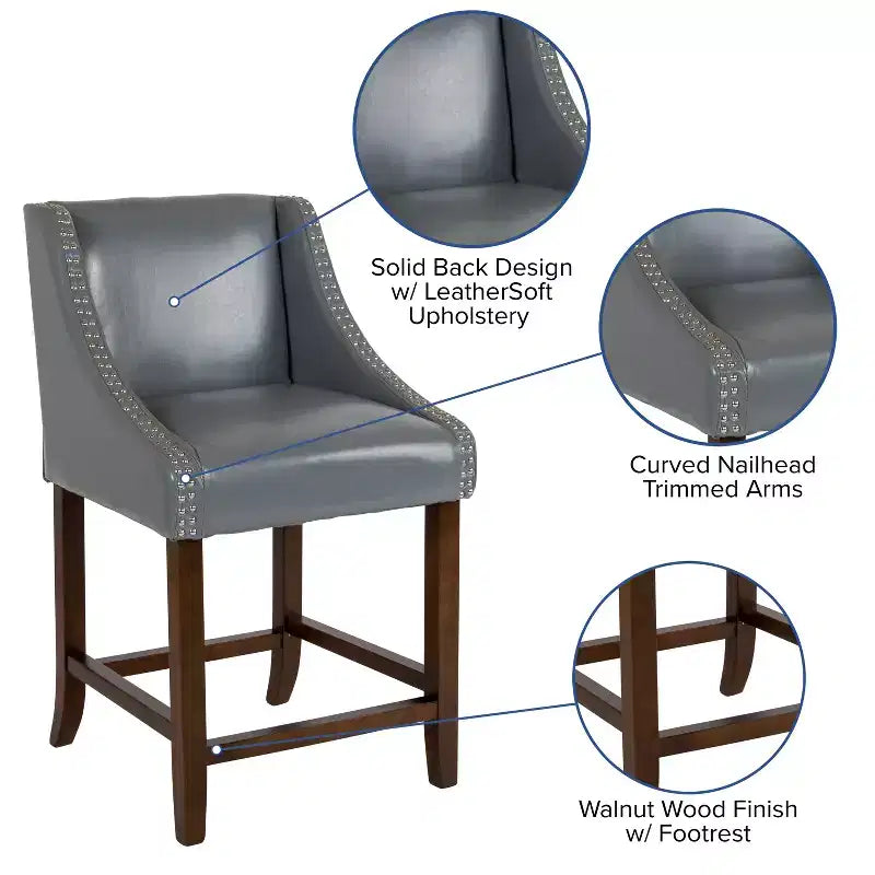 Emma and Oliver 24H Transitional Walnut Counter Stool w/ Accent Nail Trim