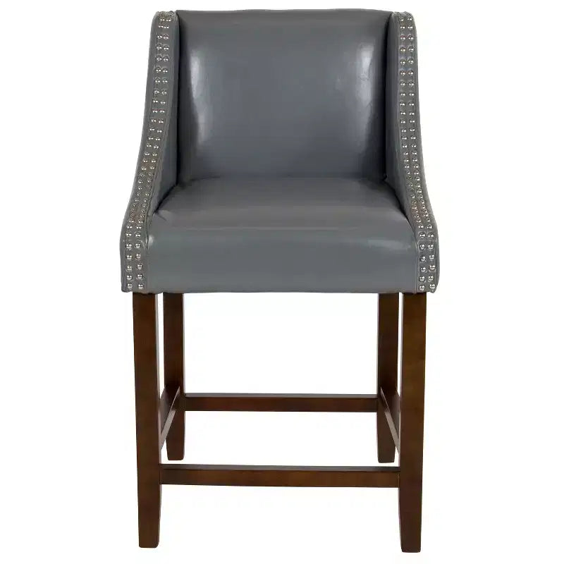 Emma and Oliver 24H Transitional Walnut Counter Stool w/ Accent Nail Trim