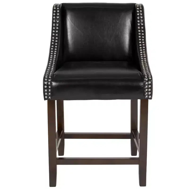 Emma and Oliver 24H Transitional Walnut Counter Stool w/ Accent Nail Trim