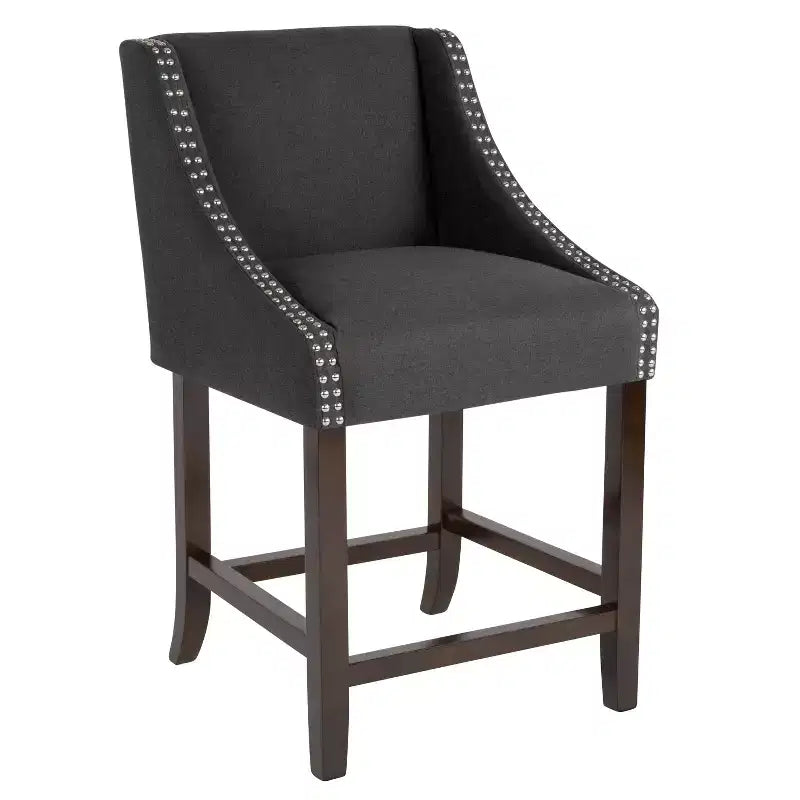 Emma and Oliver 24H Transitional Walnut Counter Stool w/ Accent Nail Trim