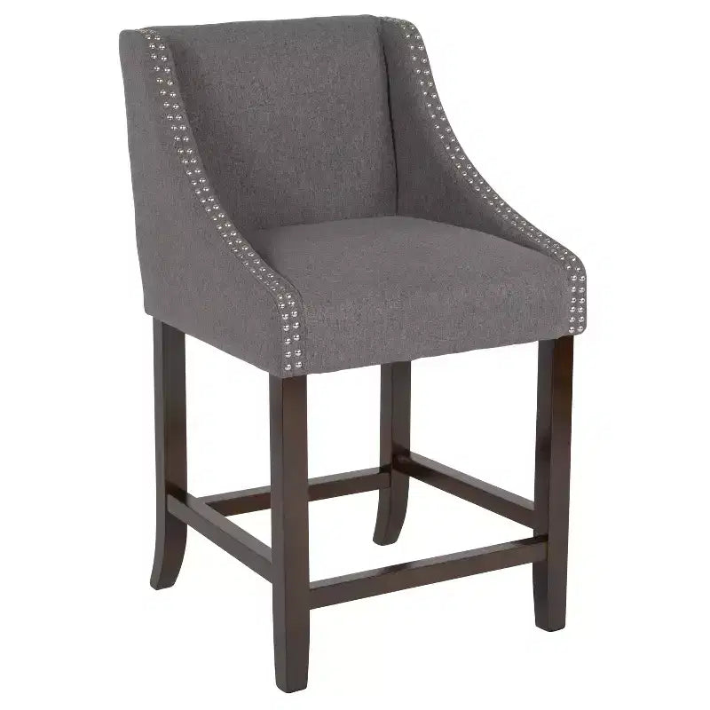 Emma and Oliver 24H Transitional Walnut Counter Stool w/ Accent Nail Trim