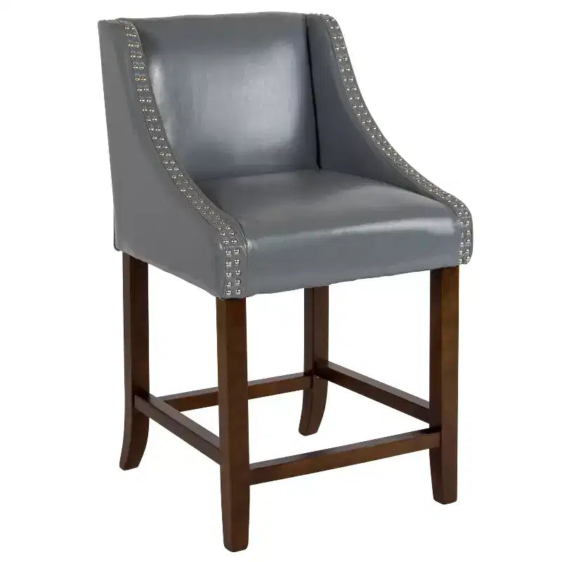 Emma and Oliver 24H Transitional Walnut Counter Stool w/ Accent Nail Trim