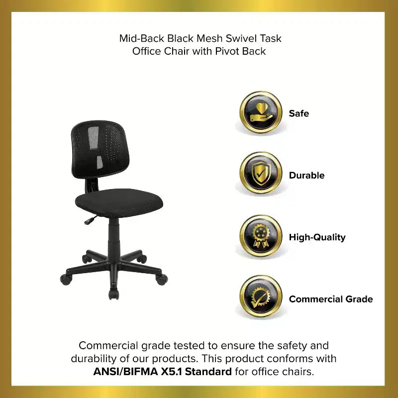 Emma and Oliver Mid-Back Mesh Swivel Task Office Chair with Pivot Back