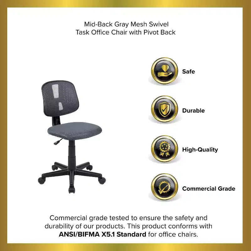 Emma and Oliver Mid-Back Mesh Swivel Task Office Chair with Pivot Back