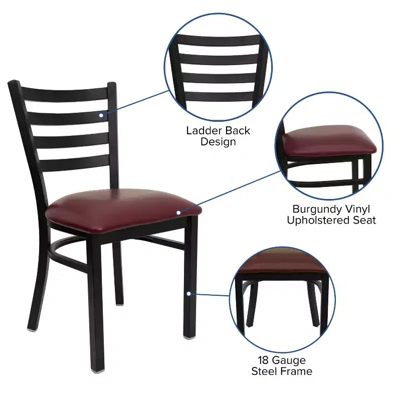Emma and Oliver Black Ladder Back Metal Restaurant Dining Chair