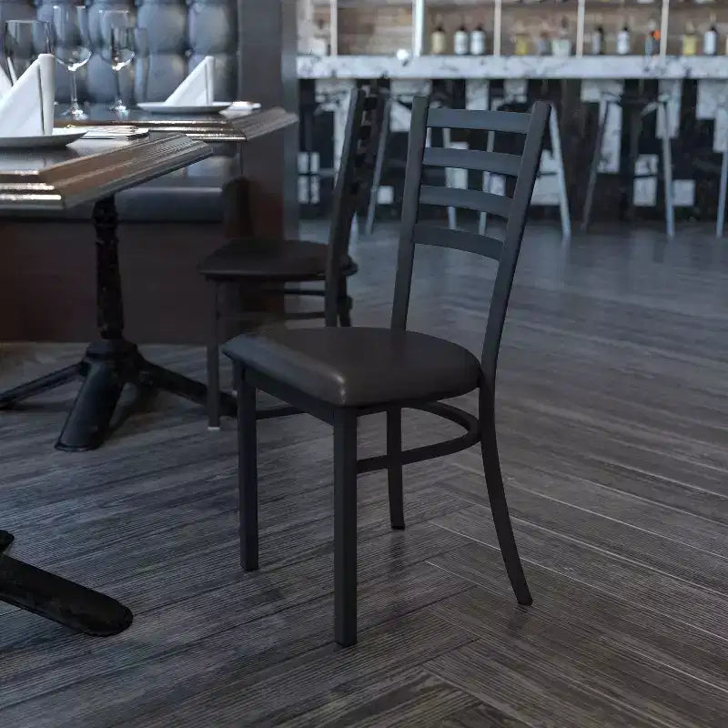 Emma and Oliver Black Ladder Back Metal Restaurant Dining Chair