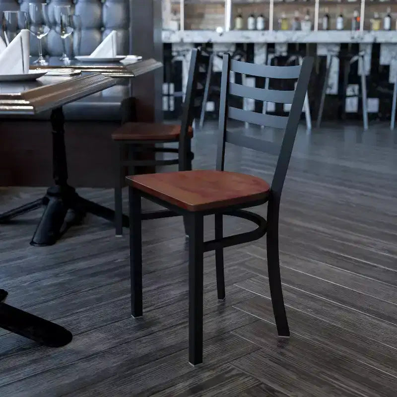 Emma and Oliver Black Ladder Back Metal Restaurant Dining Chair