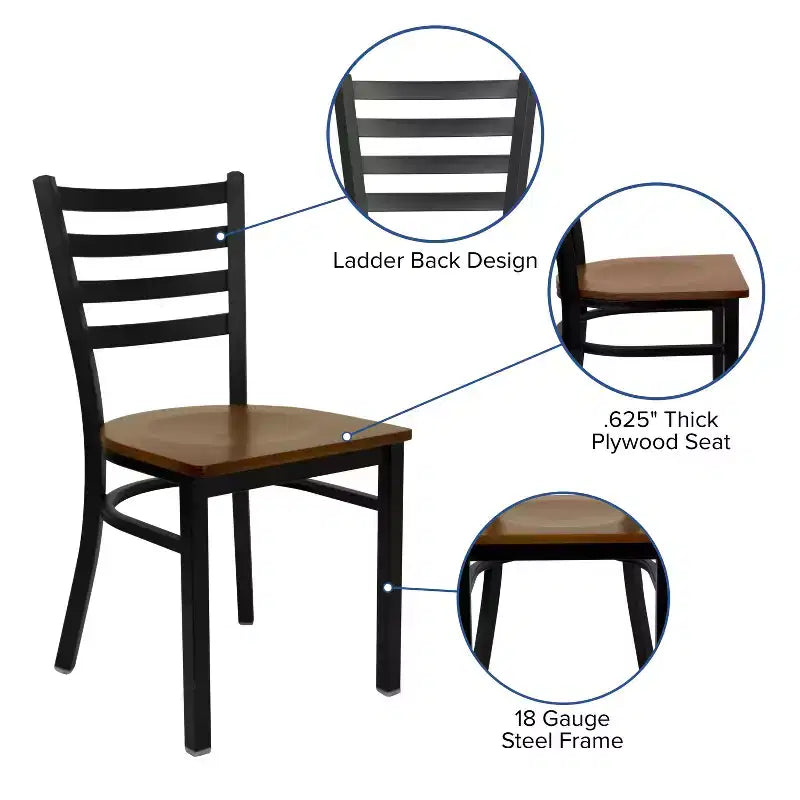 Emma and Oliver Black Ladder Back Metal Restaurant Dining Chair