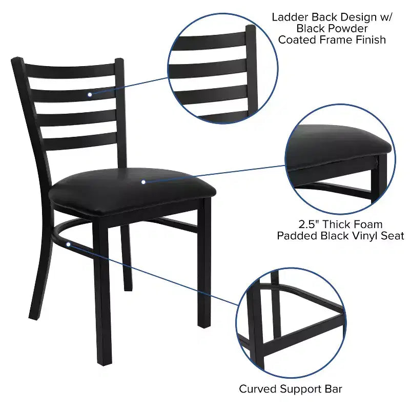 Emma and Oliver Black Ladder Back Metal Restaurant Dining Chair