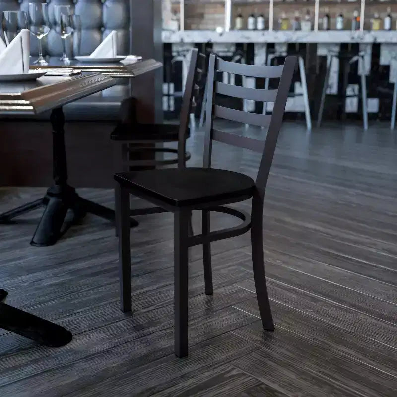 Emma and Oliver Black Ladder Back Metal Restaurant Dining Chair