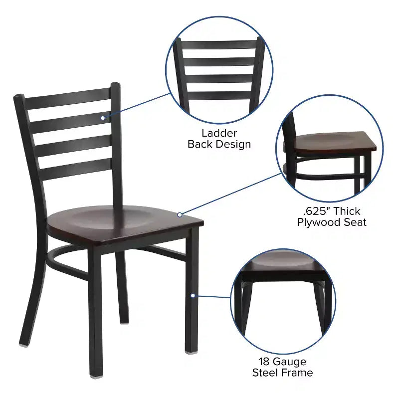 Emma and Oliver Black Ladder Back Metal Restaurant Dining Chair