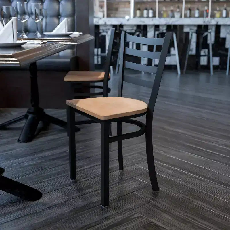 Emma and Oliver Black Ladder Back Metal Restaurant Dining Chair