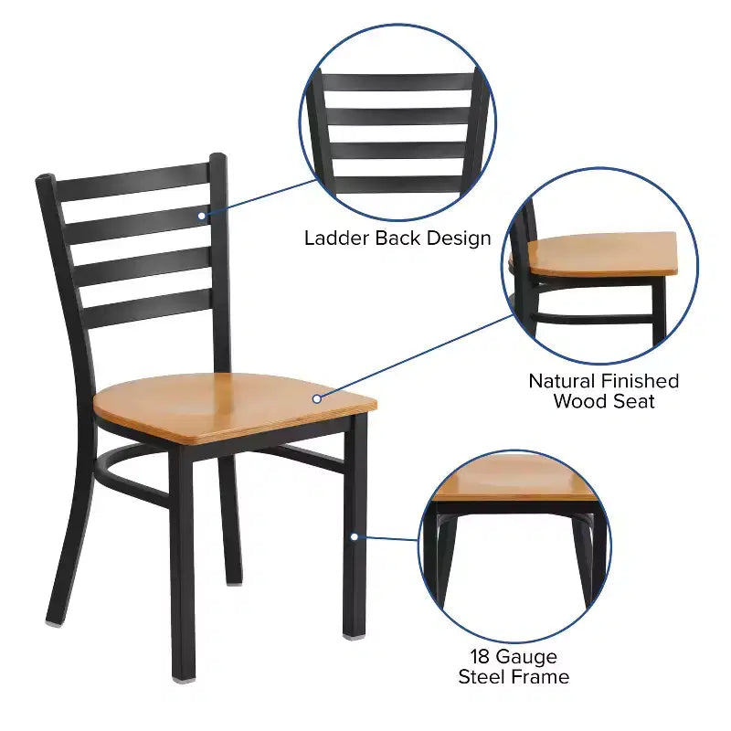 Emma and Oliver Black Ladder Back Metal Restaurant Dining Chair