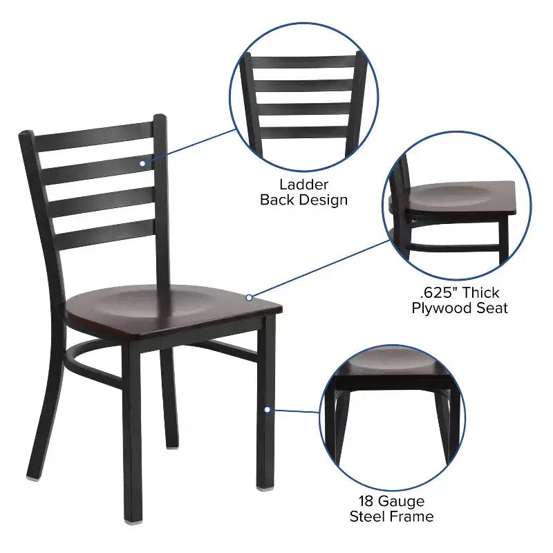 Emma and Oliver Black Ladder Back Metal Restaurant Dining Chair