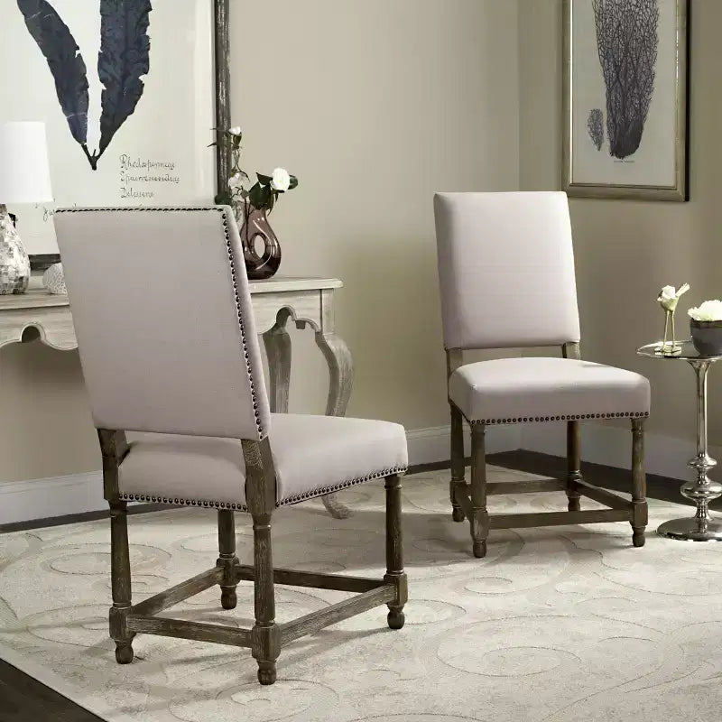 Faxon 20 H Side Chair With Nail Head Trim (Set of 2) - MCR4557 - Taupe - Safavieh Couture