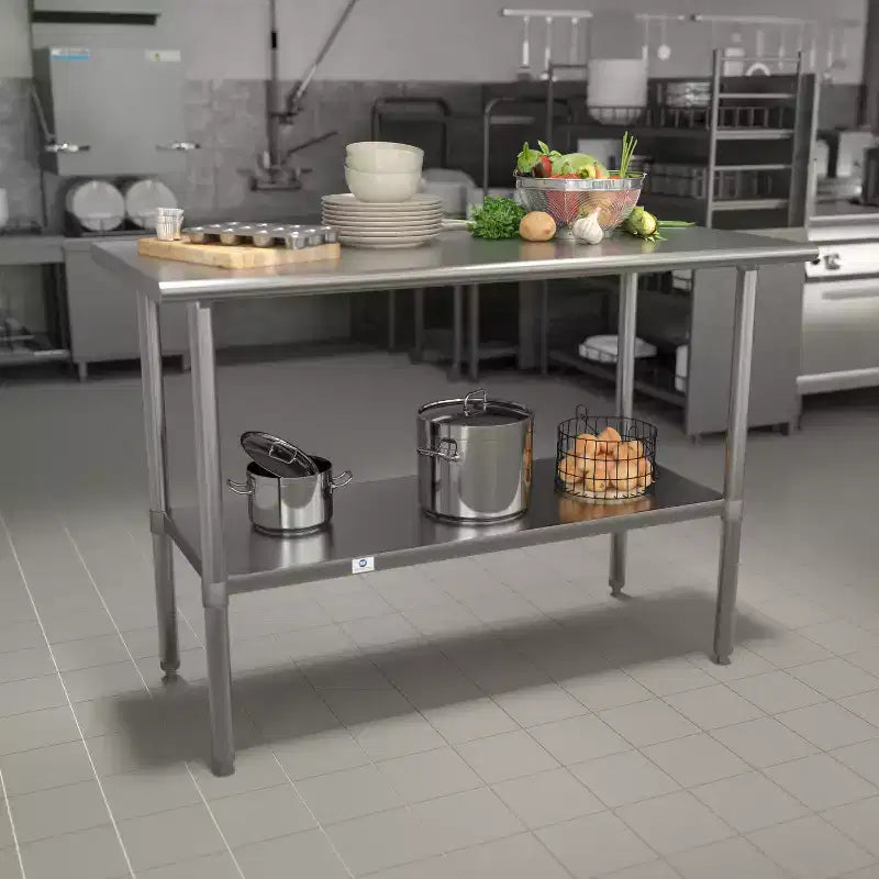 Emma and Oliver Stainless Steel 18 Gauge Prep and Work Table with Undershelf