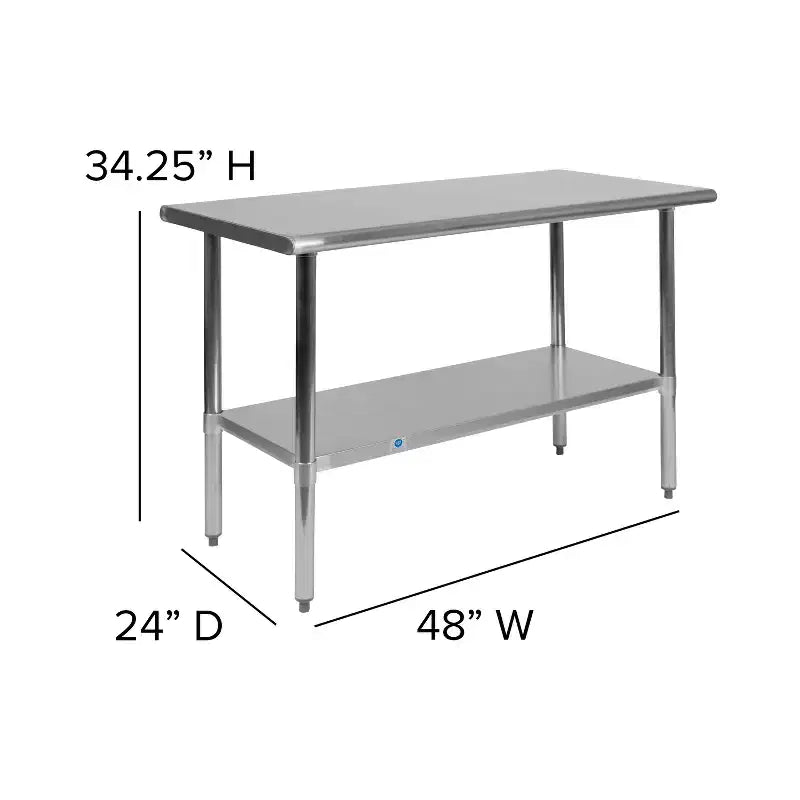 Emma and Oliver Stainless Steel 18 Gauge Prep and Work Table with Undershelf
